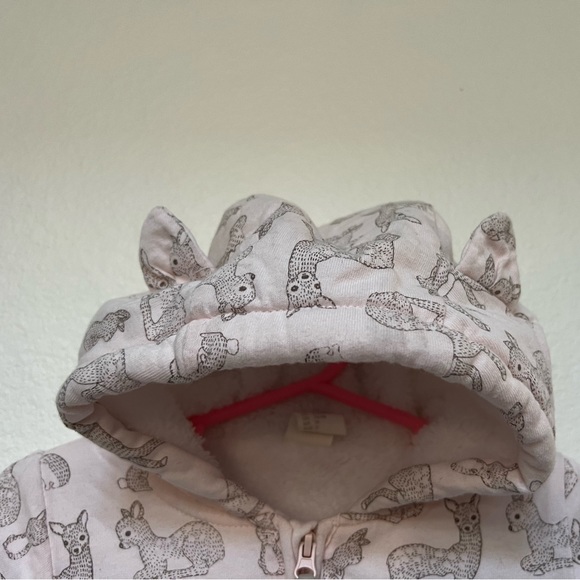 H&M Light Pink Baby 6-9 Month Faux Shearling-lined Overall with Deer - Picture 4 of 7